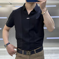 Light Luxury Patchwork Half-Sleeve Shirt — M / Black