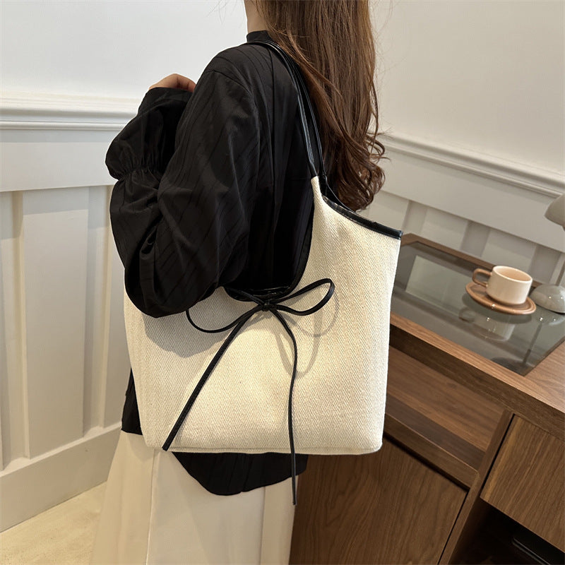 Minimalist Canvas Tote Bag with Bow Accent