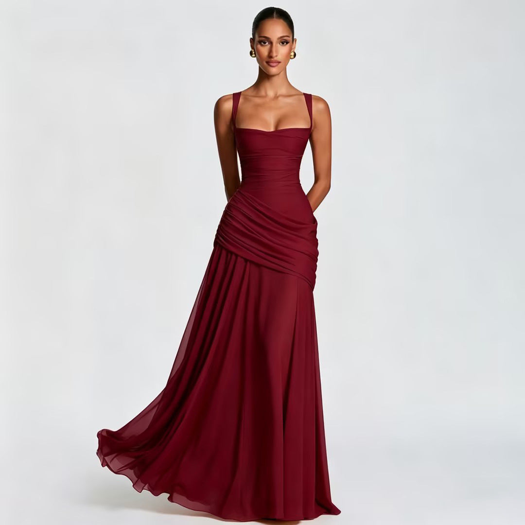 Aurora Ruched Backless Maxi Dress