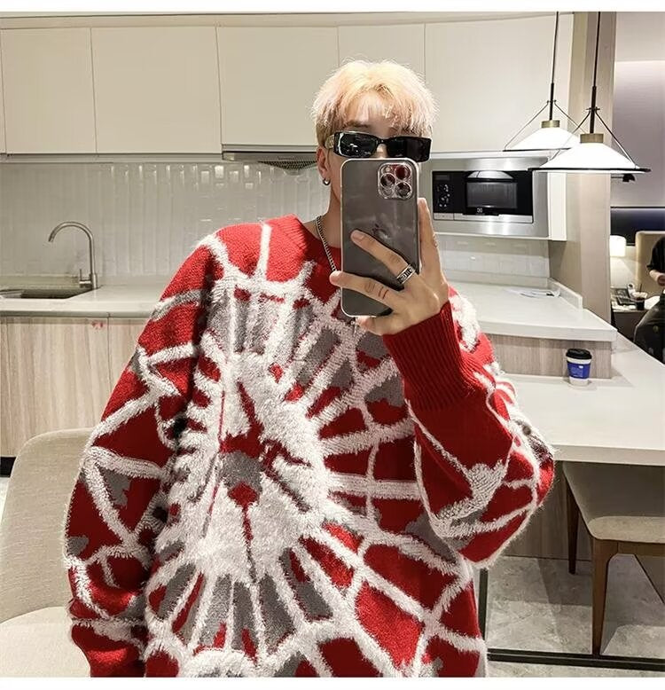 Streetwear spiderweb sweater