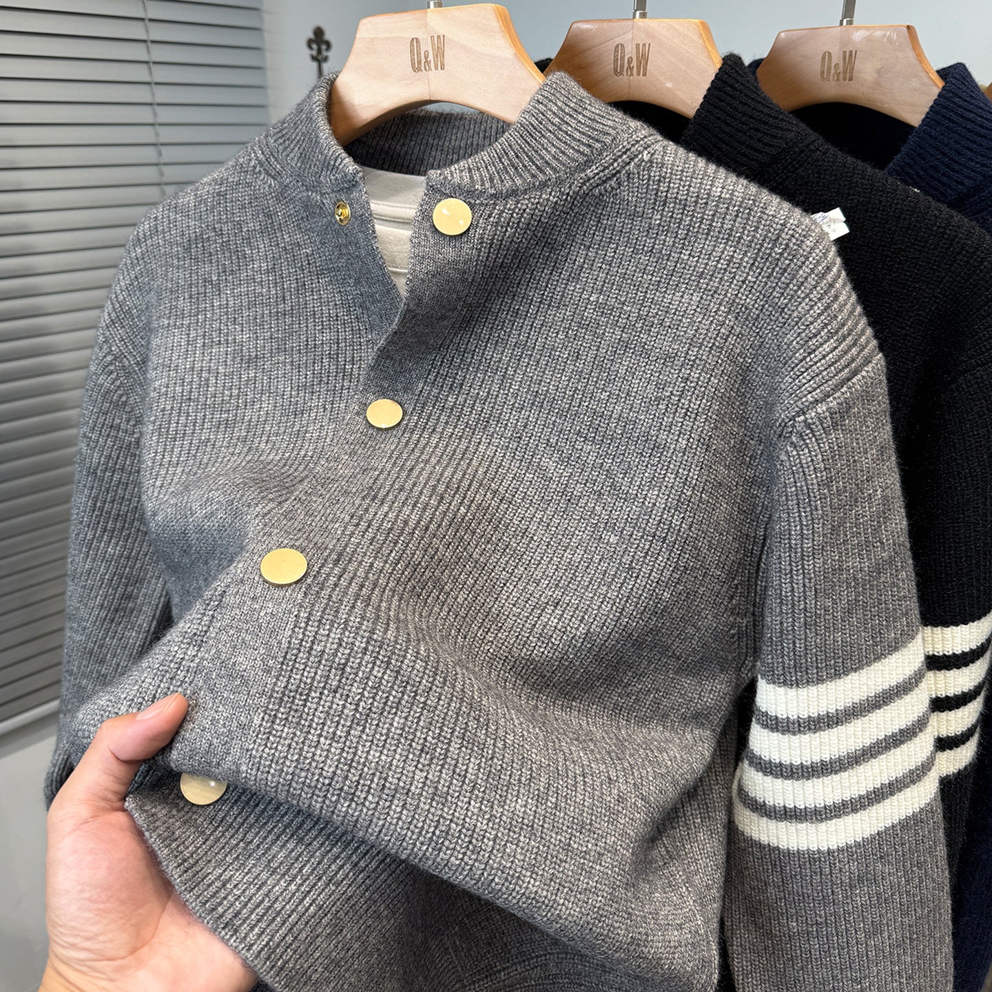 2025 Fall/Winter Baseball Collar Sweater Jacket Men's Thickened Korean Casual Cardigan Knitted Knitted Jacket Trendy