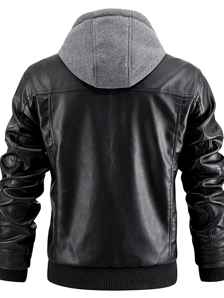 PU Leather Hooded Jacket
