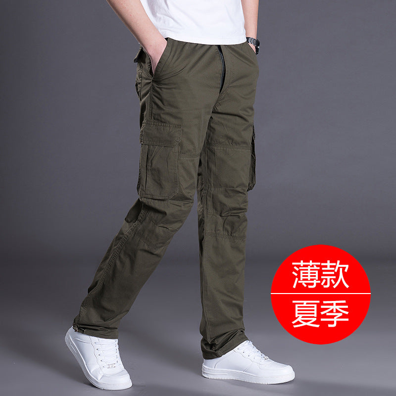 Spring/Autumn/Summer multi-pocket work pants for men, loose plus-size outdoor sports long pants, pure cotton workwear casual pants