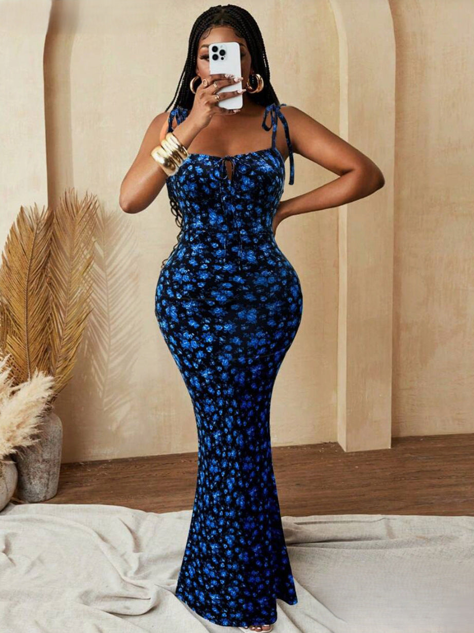 Floral Lace-Up Mermaid Dress
