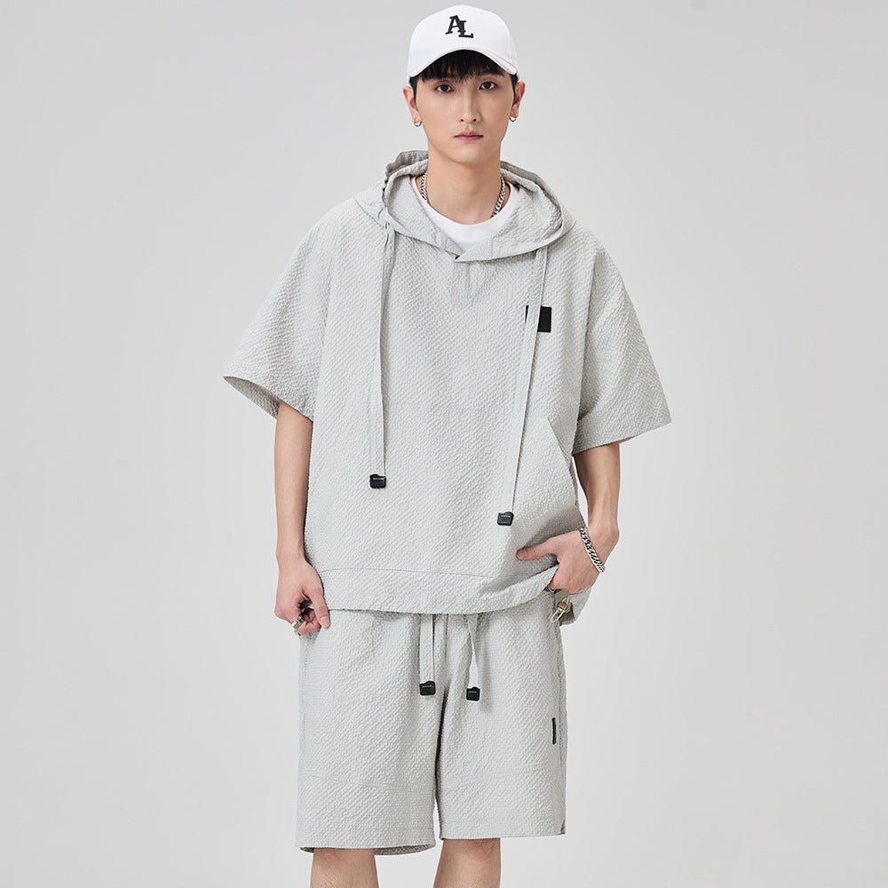 Textured Two-Piece Hoodie and Shorts Set