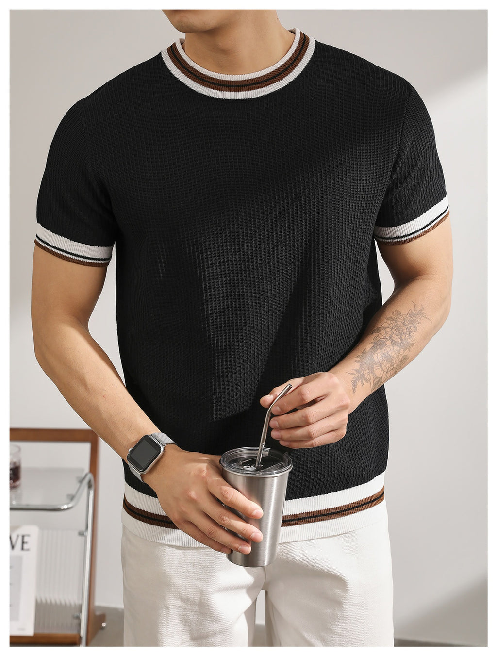 Men’s Textured Ice-Silk Knit Polo