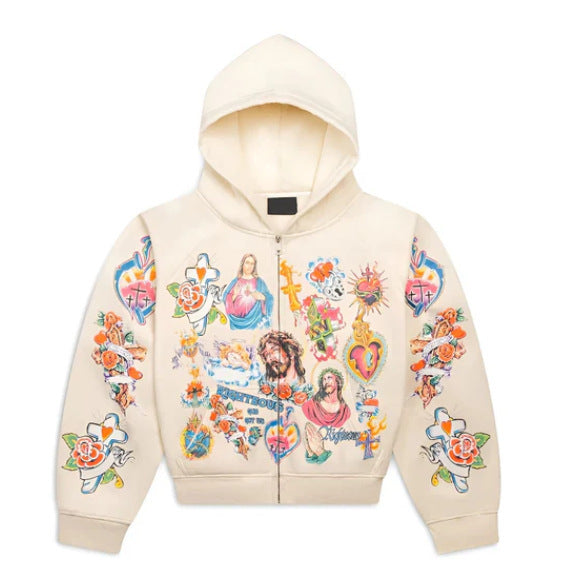 Religious Graphic Gothic Zip-Up Hoodie