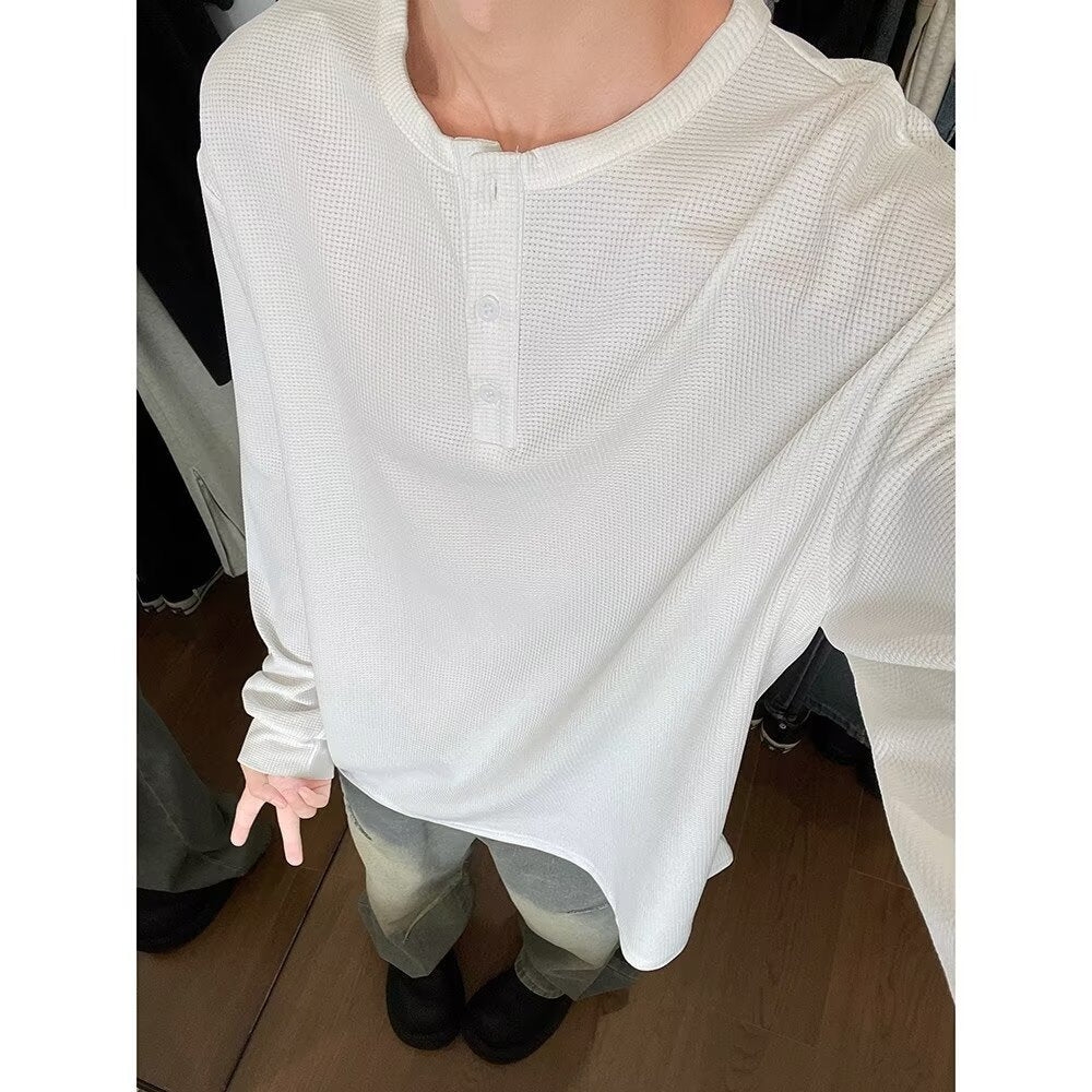 Ribbed Henley Long Sleeve T-Shirt