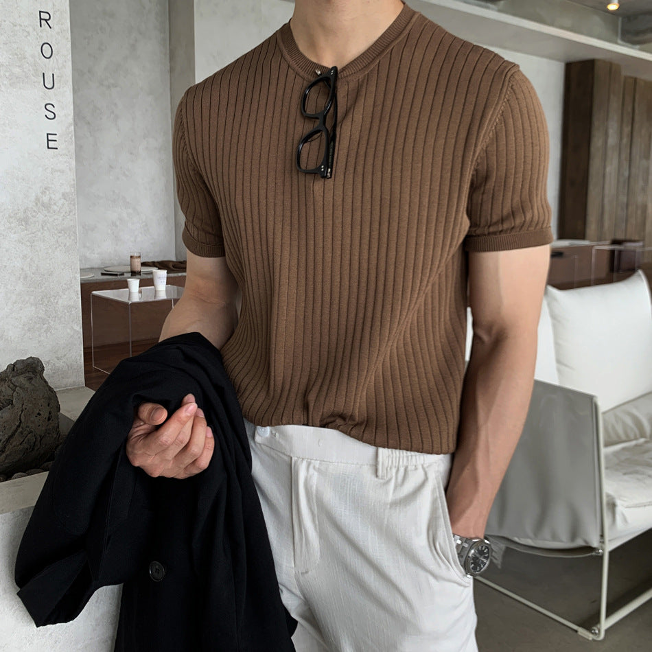 Slim-Fit Ribbed Knit Short-Sleeve Top