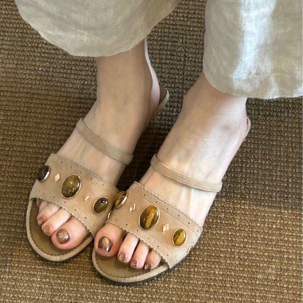 Gemstone Leather Wedge Slides