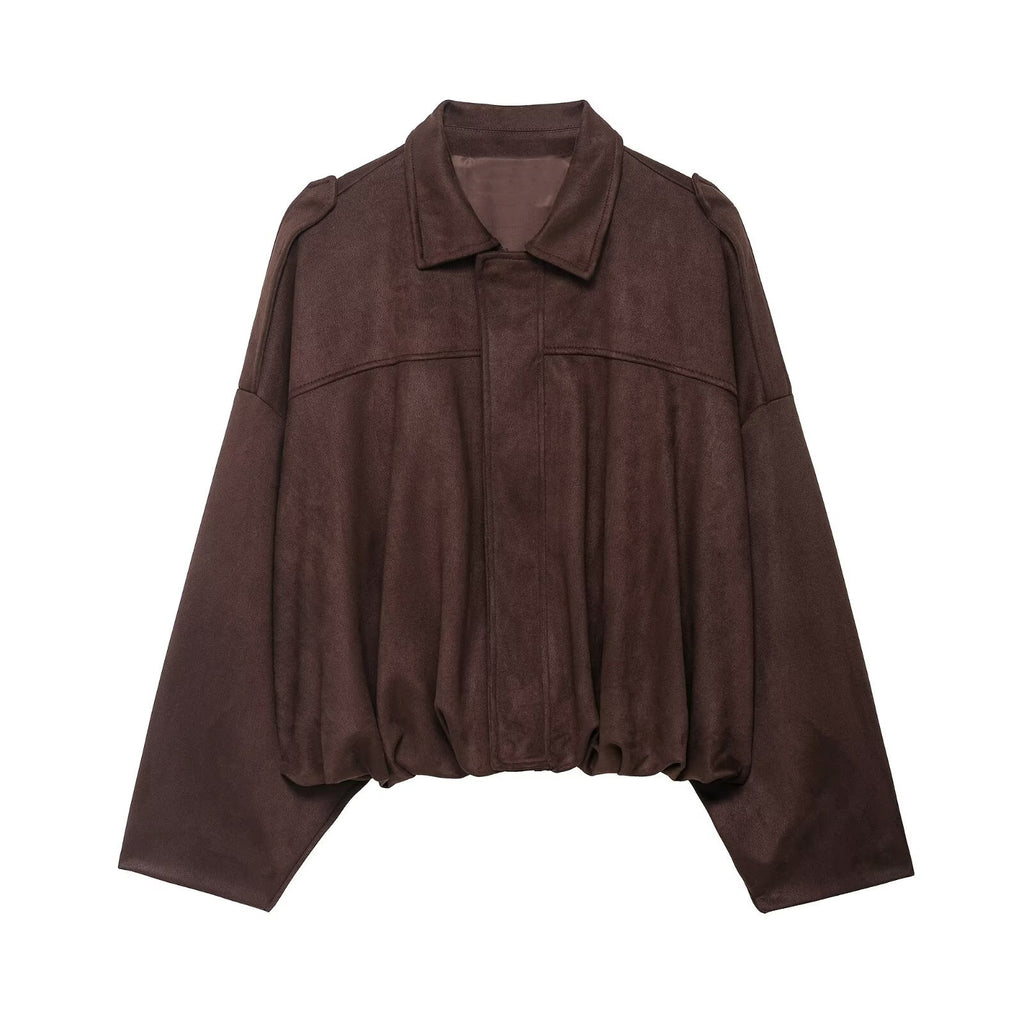 Faux Suede Casual Bomber Jacket