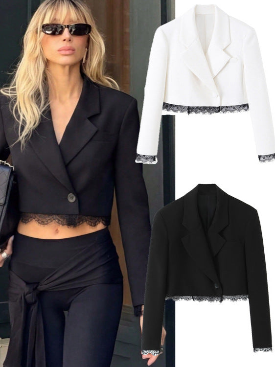 Women's Lace-Panel Cropped Blazer