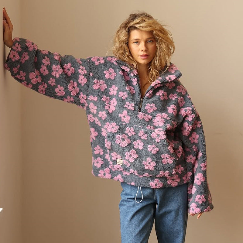 Floral Fleece Quarter Zip Pullover