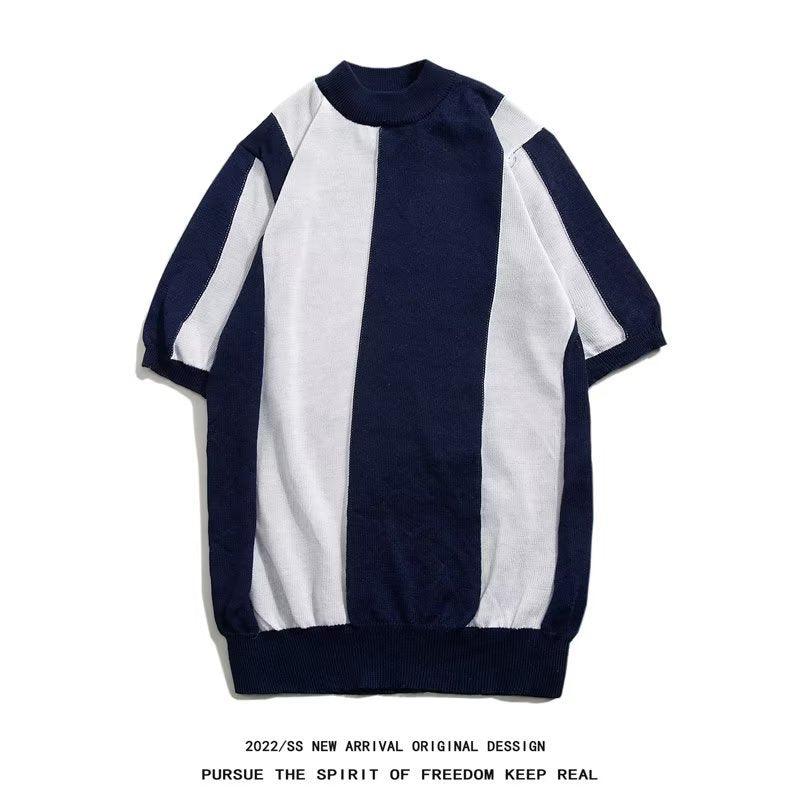 Vertical Contrast Knit Polo