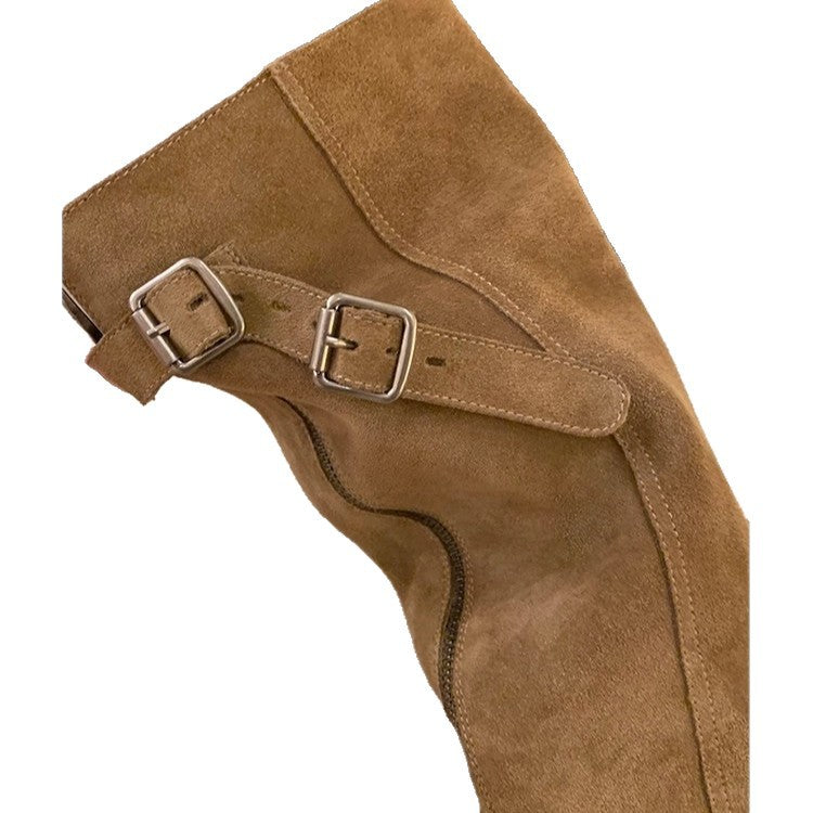 Buckle-Zip Leather Boots