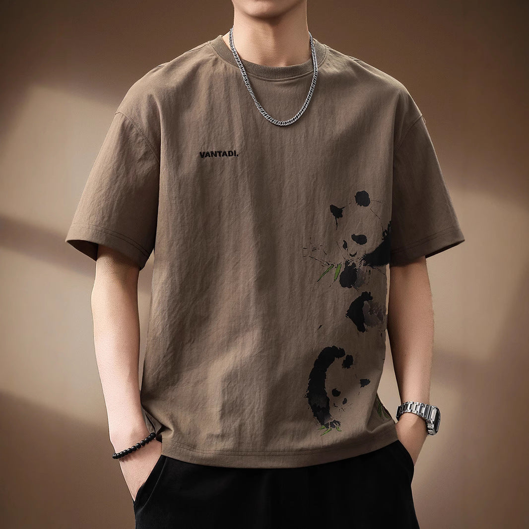 Panda Print Linen Blend Tee