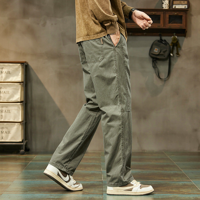 Men's Pure Cotton Washed Wide-Leg Casual Trousers
