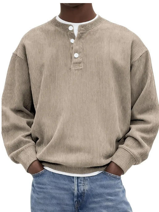Ribbed Knit Henley Pullover