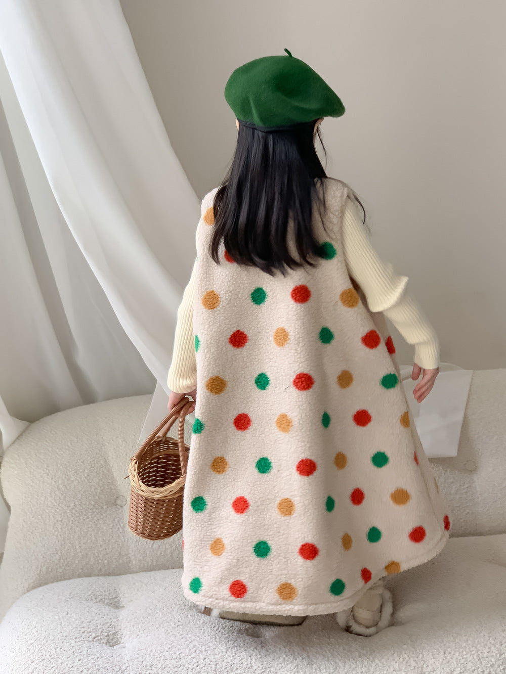 Girls' Polka-Dot Sherpa Vest Dress