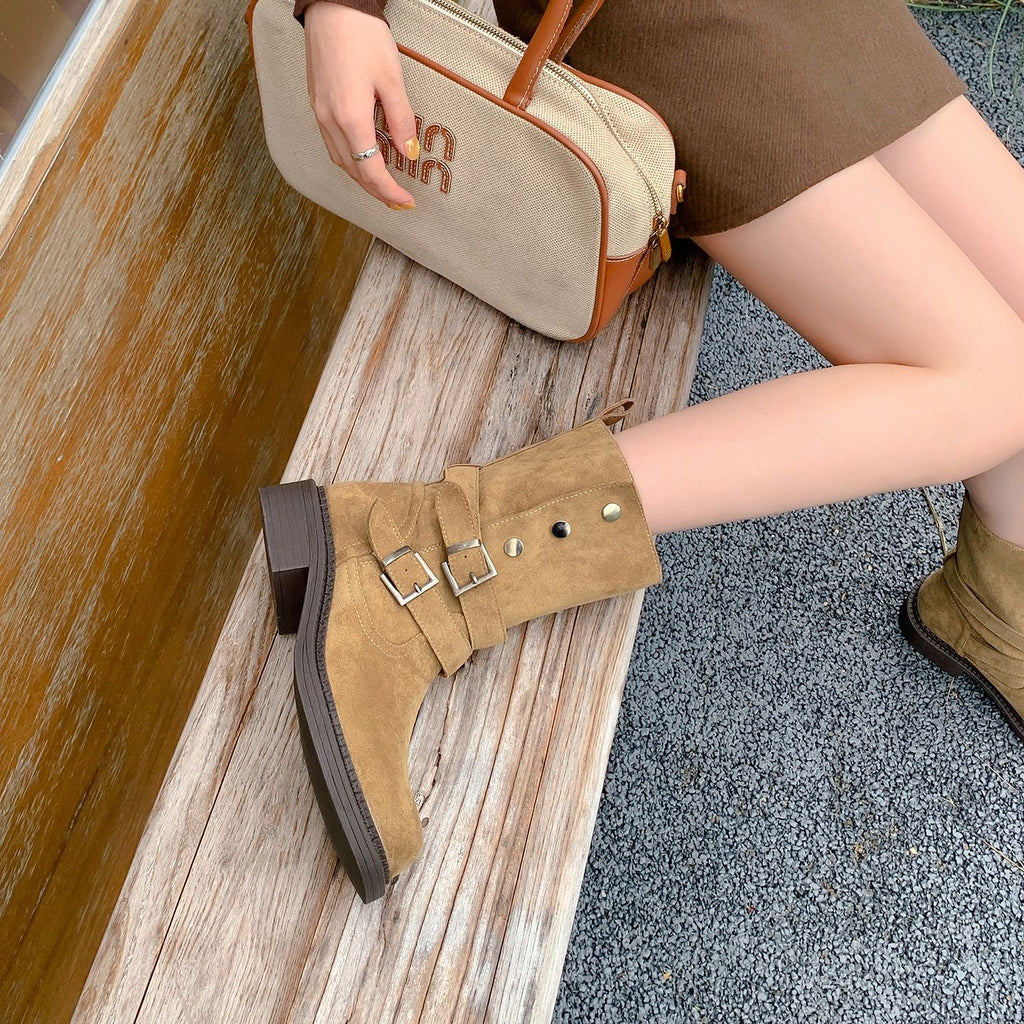 Buckle Chunky Heel Ankle Boots