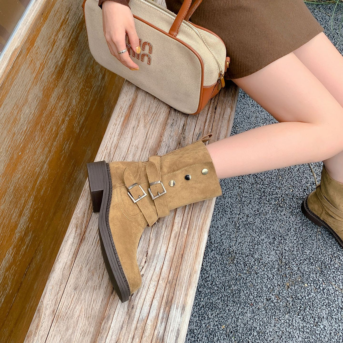 Buckle Chunky Heel Ankle Boots