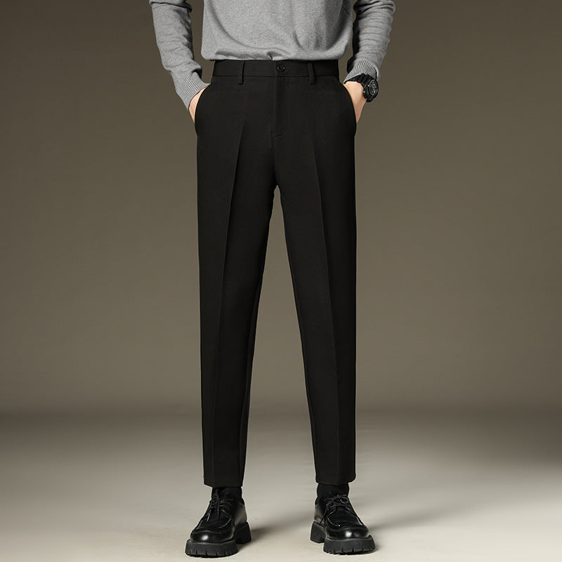 Fleece-Lined Straight-Leg Dress Slacks