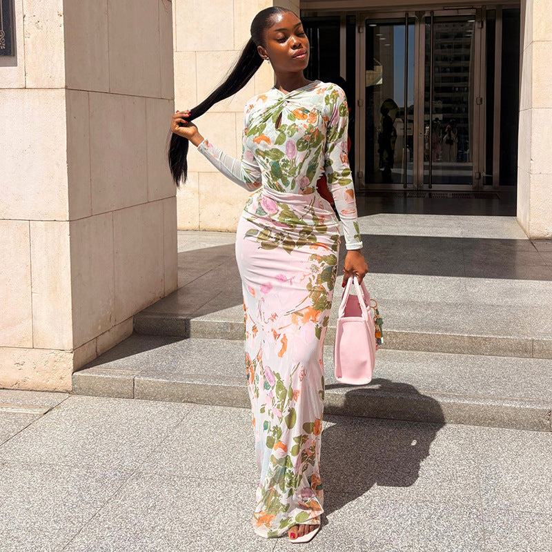 Floral Long-Sleeve Maxi Dress
