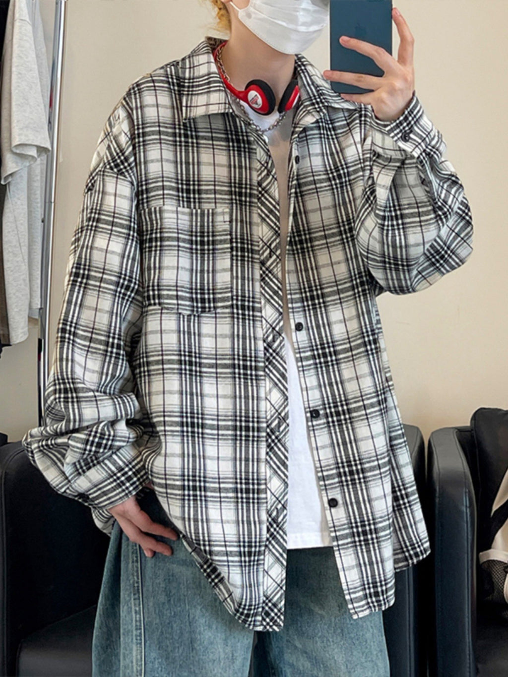 Plaid Loose-Fit Casual Shirt Jacket