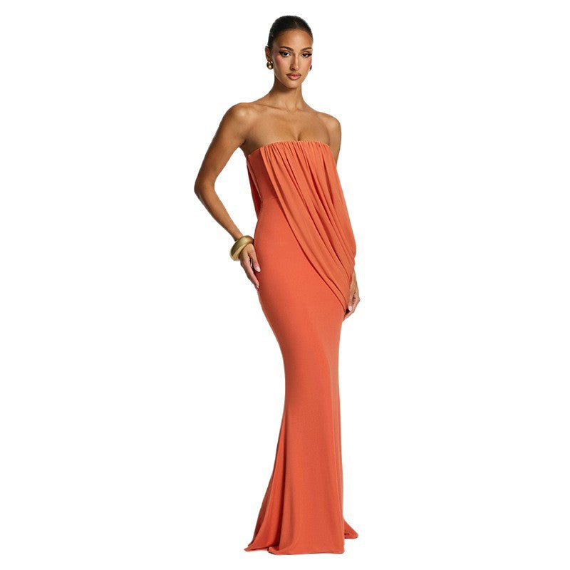 Strapless Pleated Mesh Dress