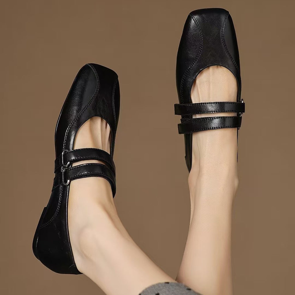 Leather Velcro Mary Jane Flats