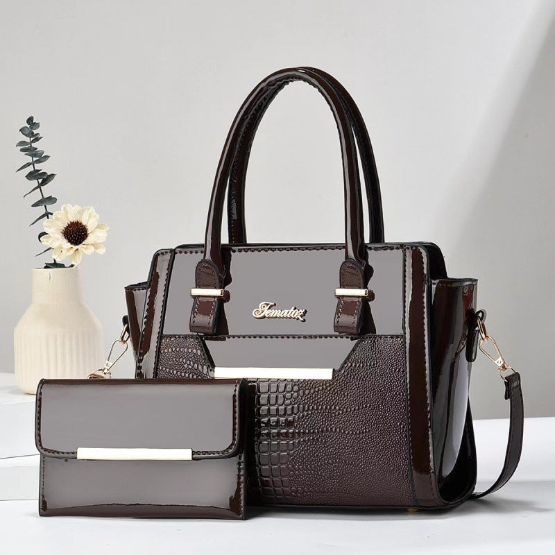 Crocodile-Texture Handbag Set