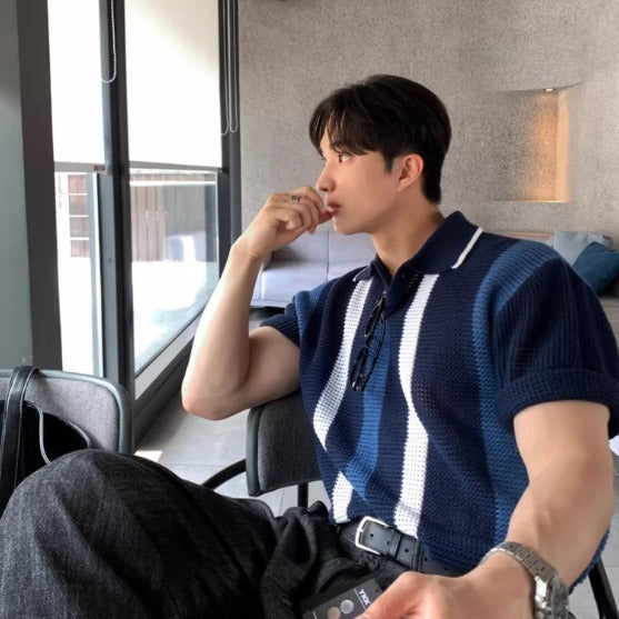 Knitted Striped Polo Shirt