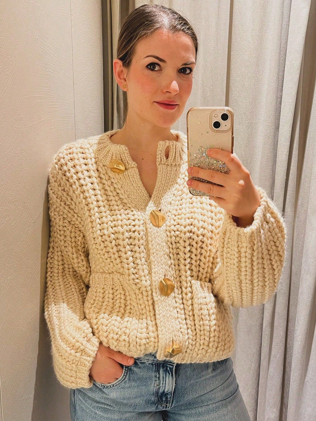 Women's Textured Knit Pocket Cardigan