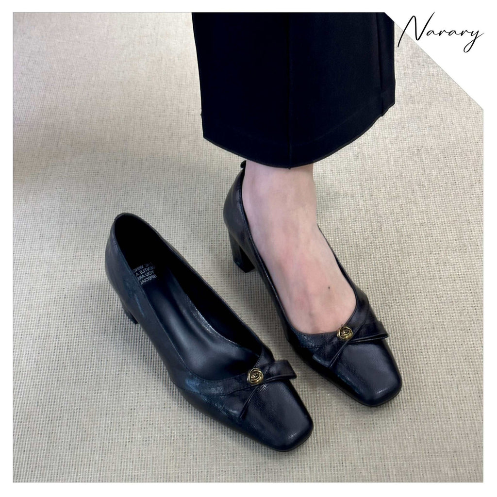 Bow Leather Mary Jane Heels