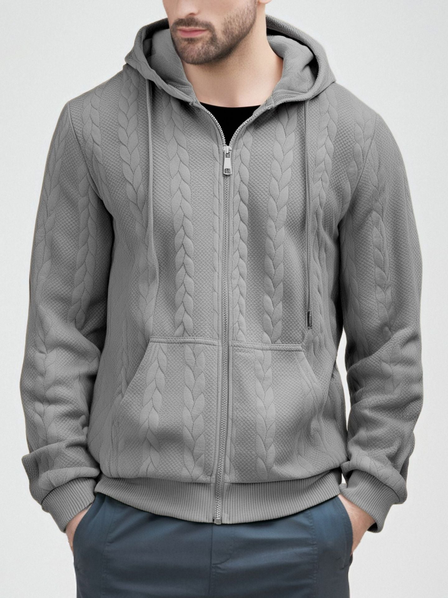 cable-knit full-zip hoodie.