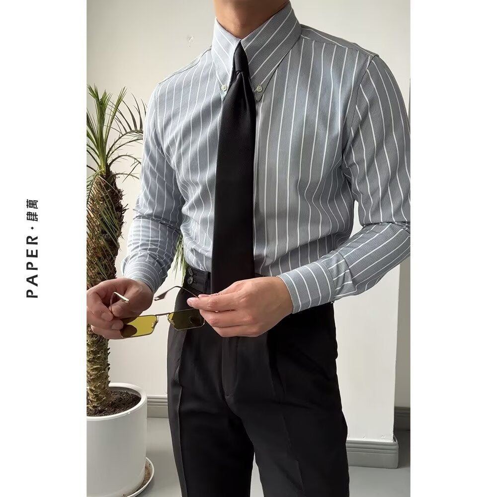 Men's Classic Gurkha-Style Trousers & Striped Dress Shirt