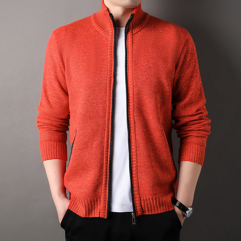 Men's winter new fleece thickened long-sleeved knitwear