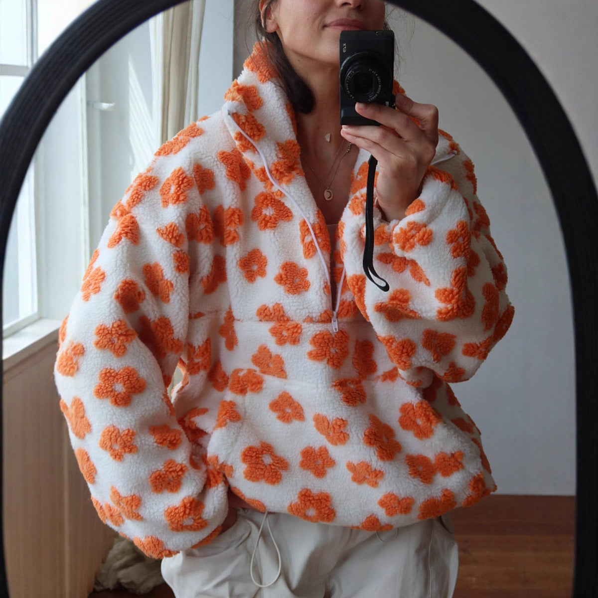 Floral Fleece Quarter Zip Pullover