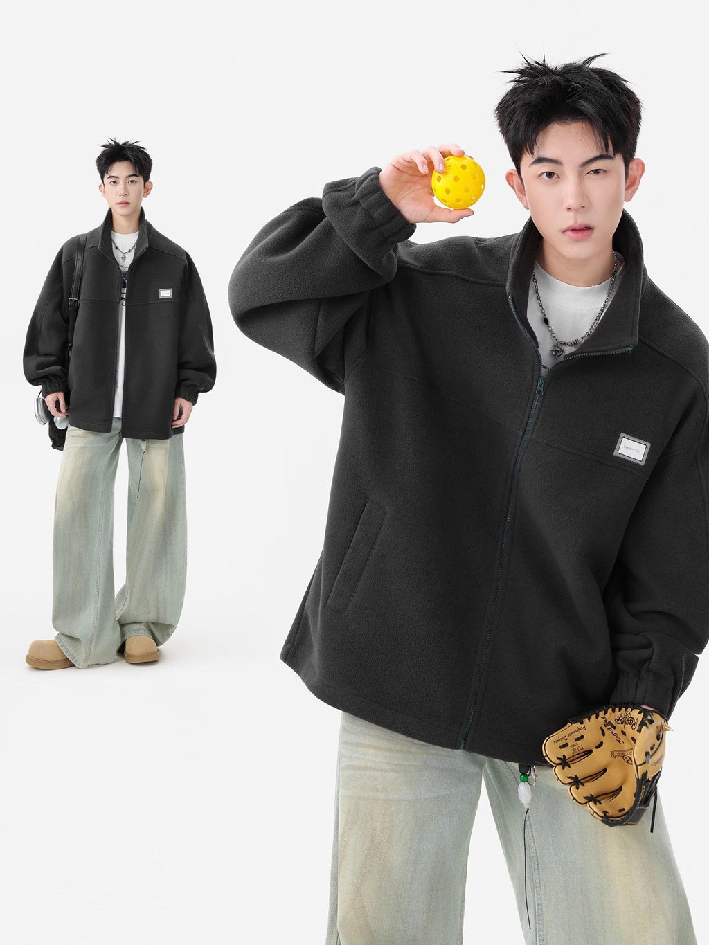 Oversized Polar Fleece Zip-Up Jacket