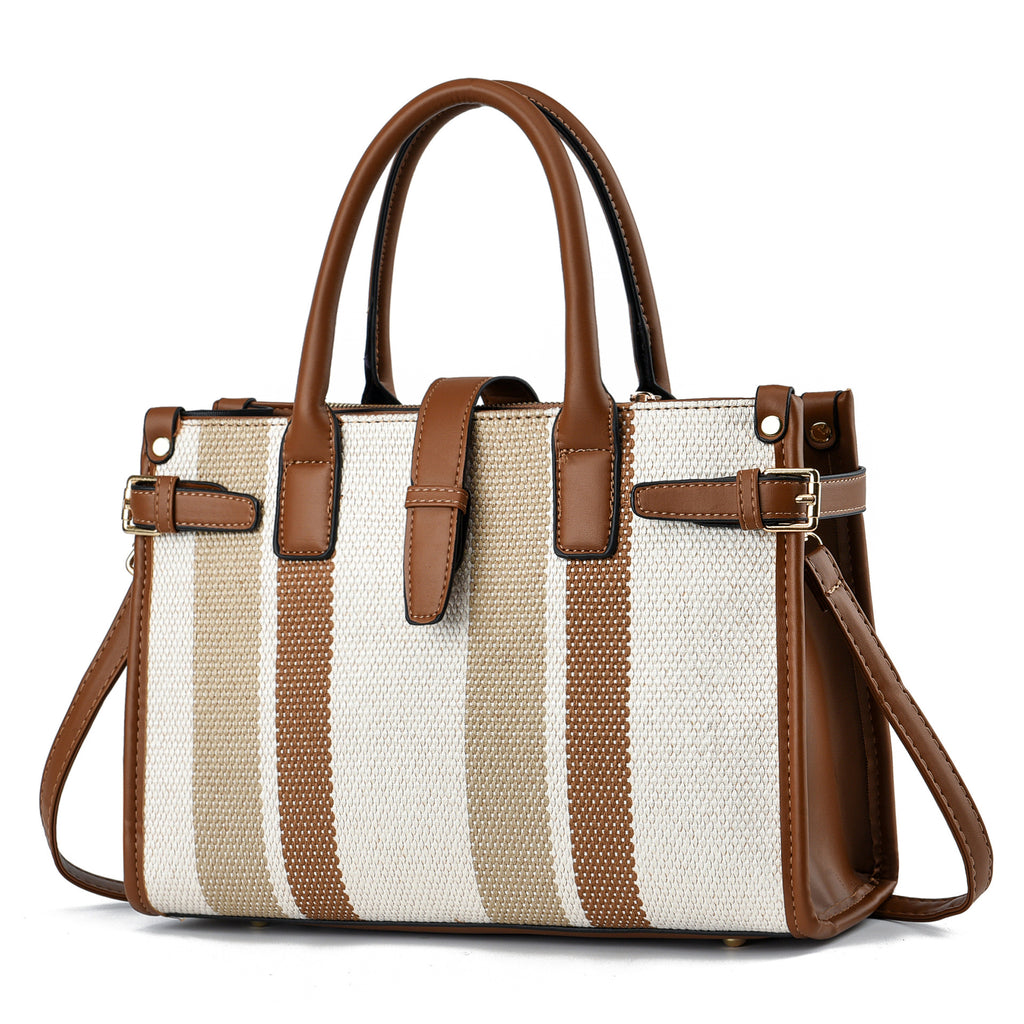 Striped Belted Tote Bag