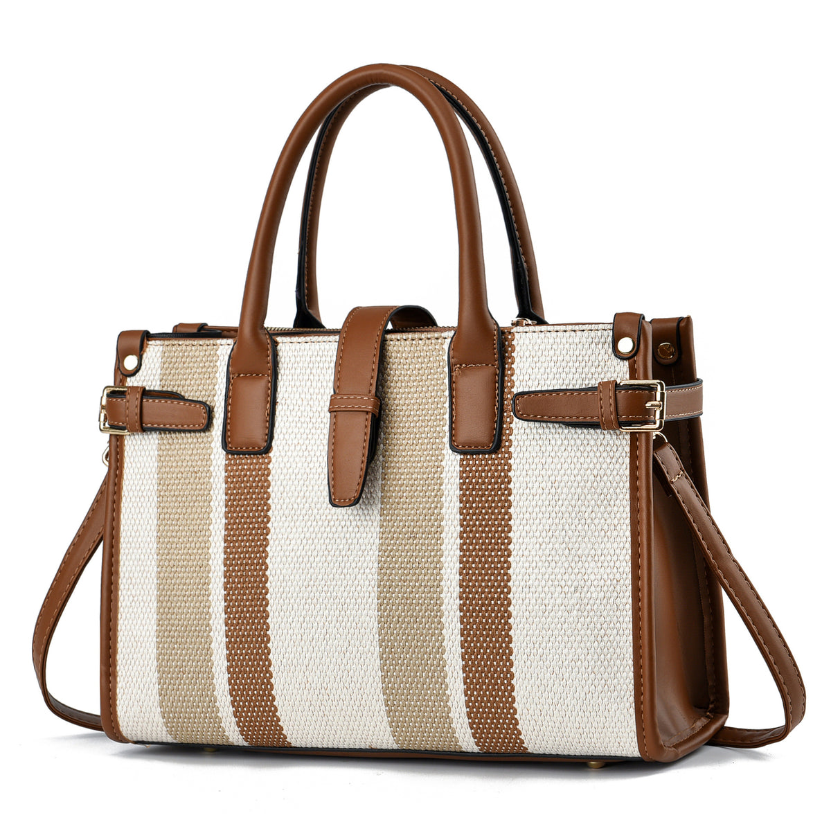 Striped Belted Tote Bag