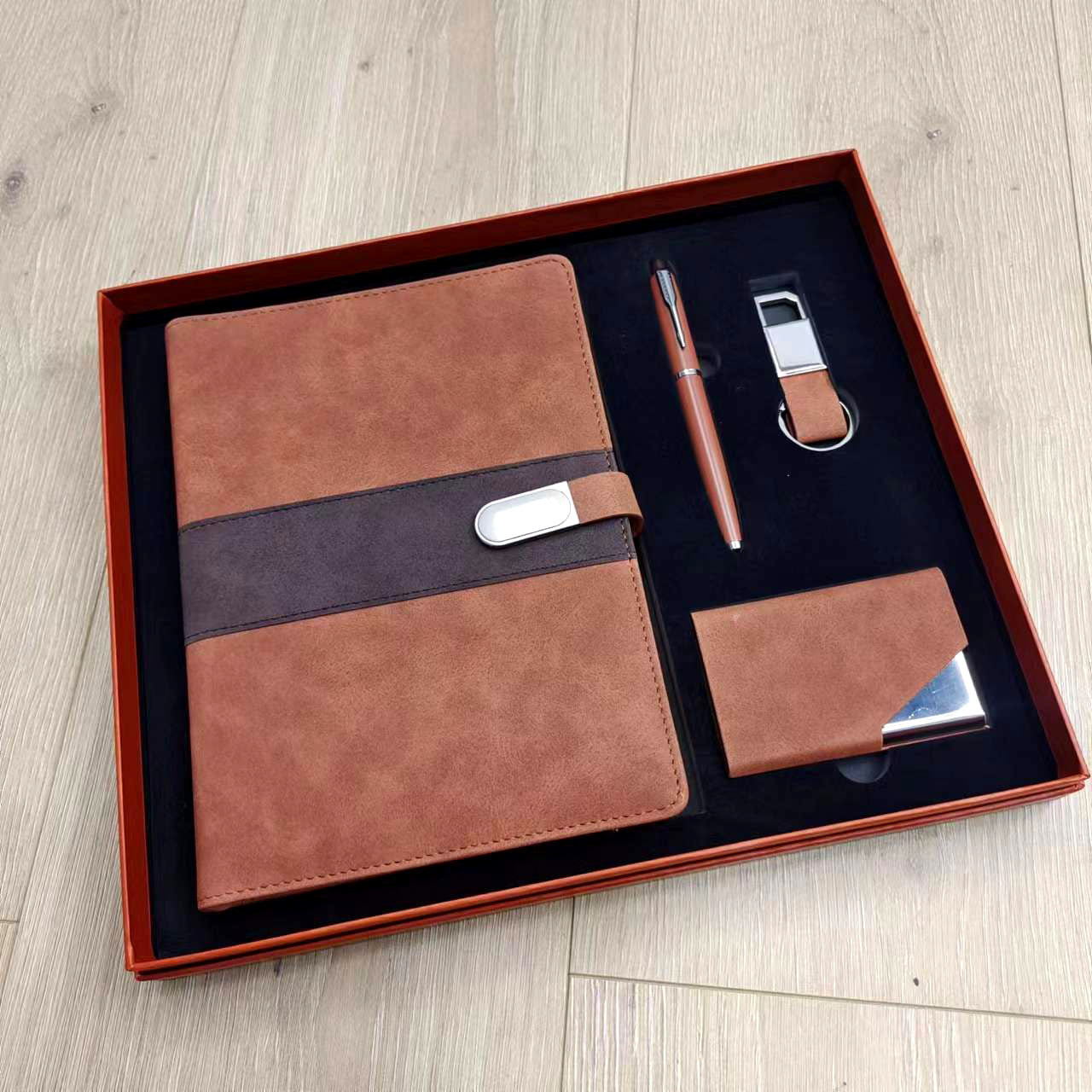 Universal Notebook Gift Set Brown Loose-leaf Notebook Set Advertising Notebook Business Card Box Gift Set