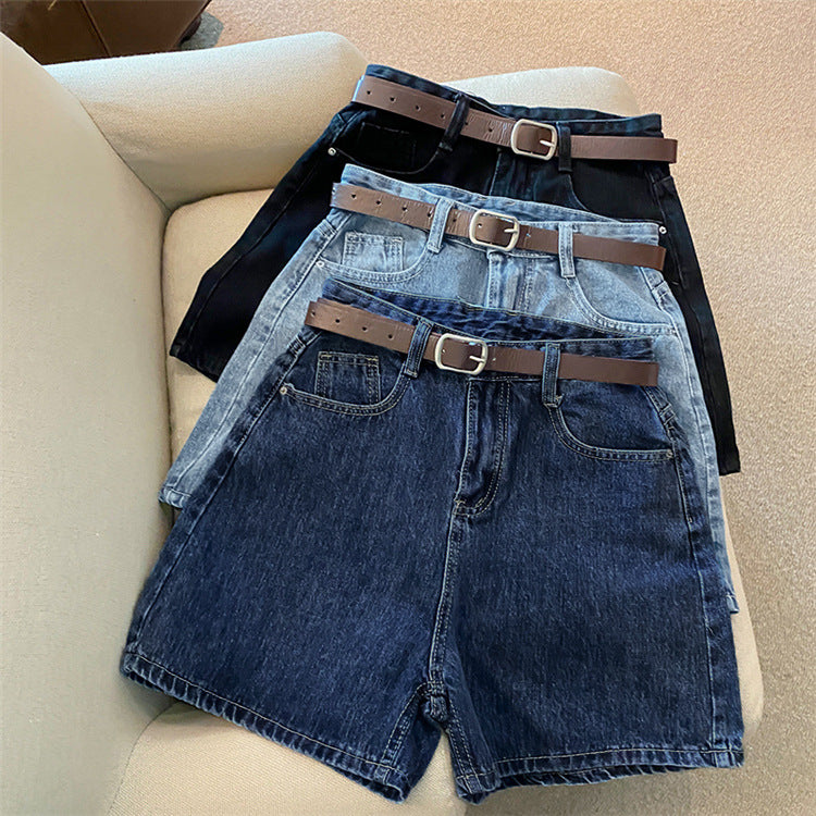 High Waist Belted Denim Shorts