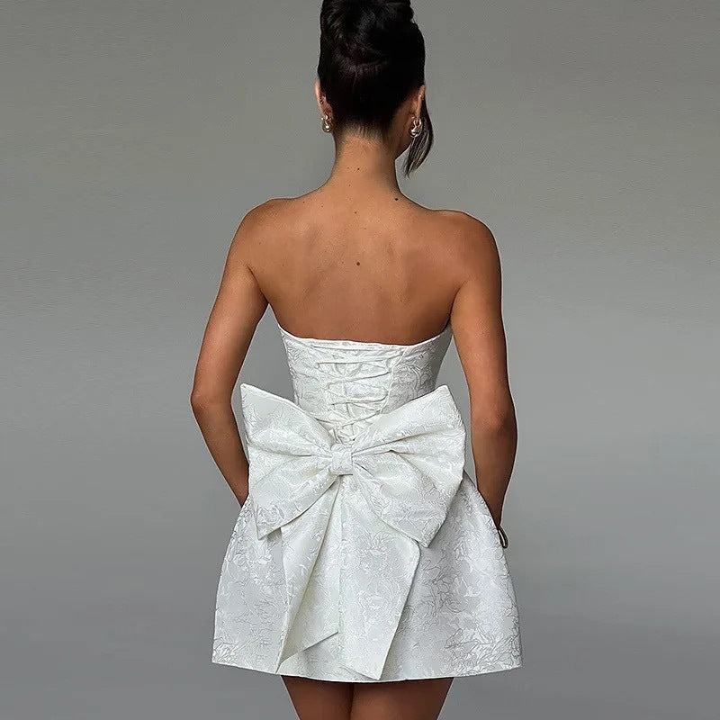 Bow Back Corset Jacquard Mini Dress