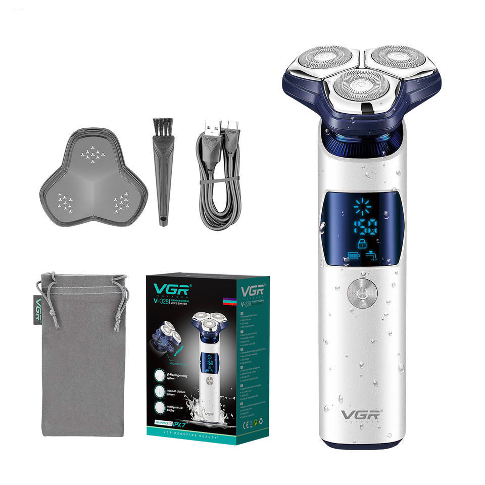 VGR328 Cross-border New Men's Shave LCD Digital Display IPX7 Washed Three-Head Floating Electric Shaver