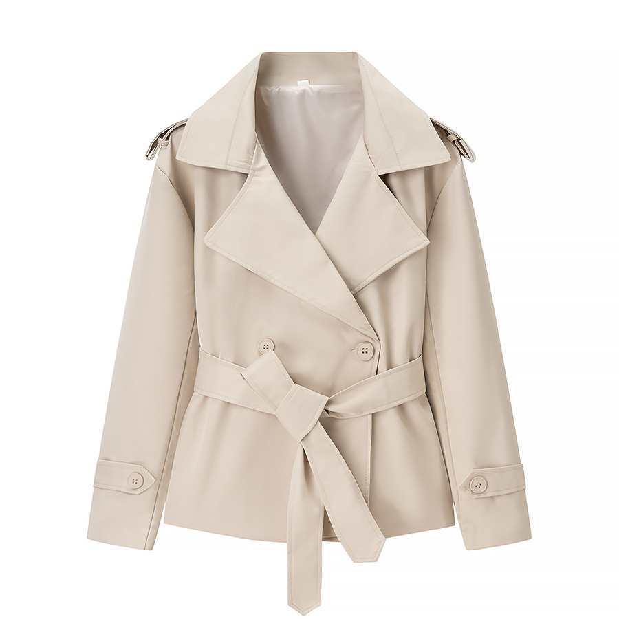 Elegant Tie Waist Short Trench Jacket