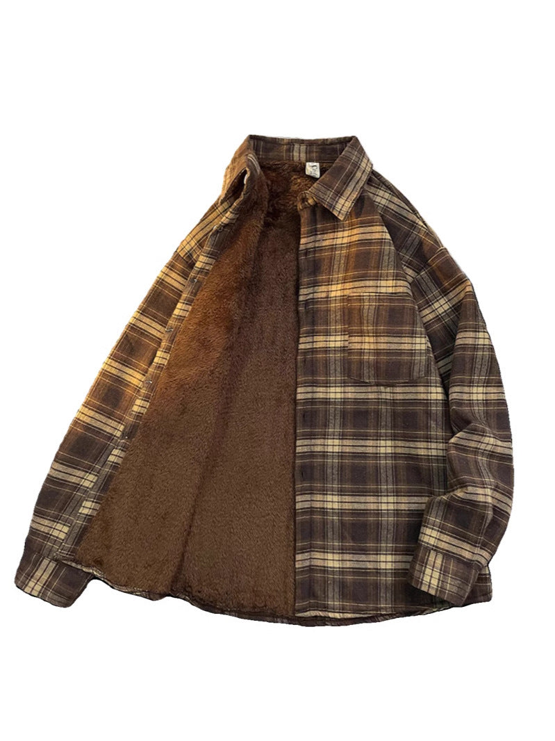 Vintage Plaid Fleece-Lined Shirt Jacket