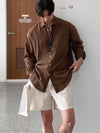 Linen long-sleeved cargo shirt Brown