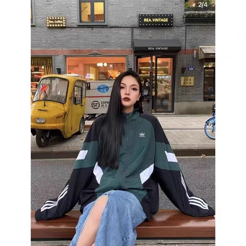 Retro Paneled Stand-Collar Windbreaker
