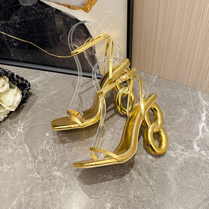 Metallic Lace-Up Sandals